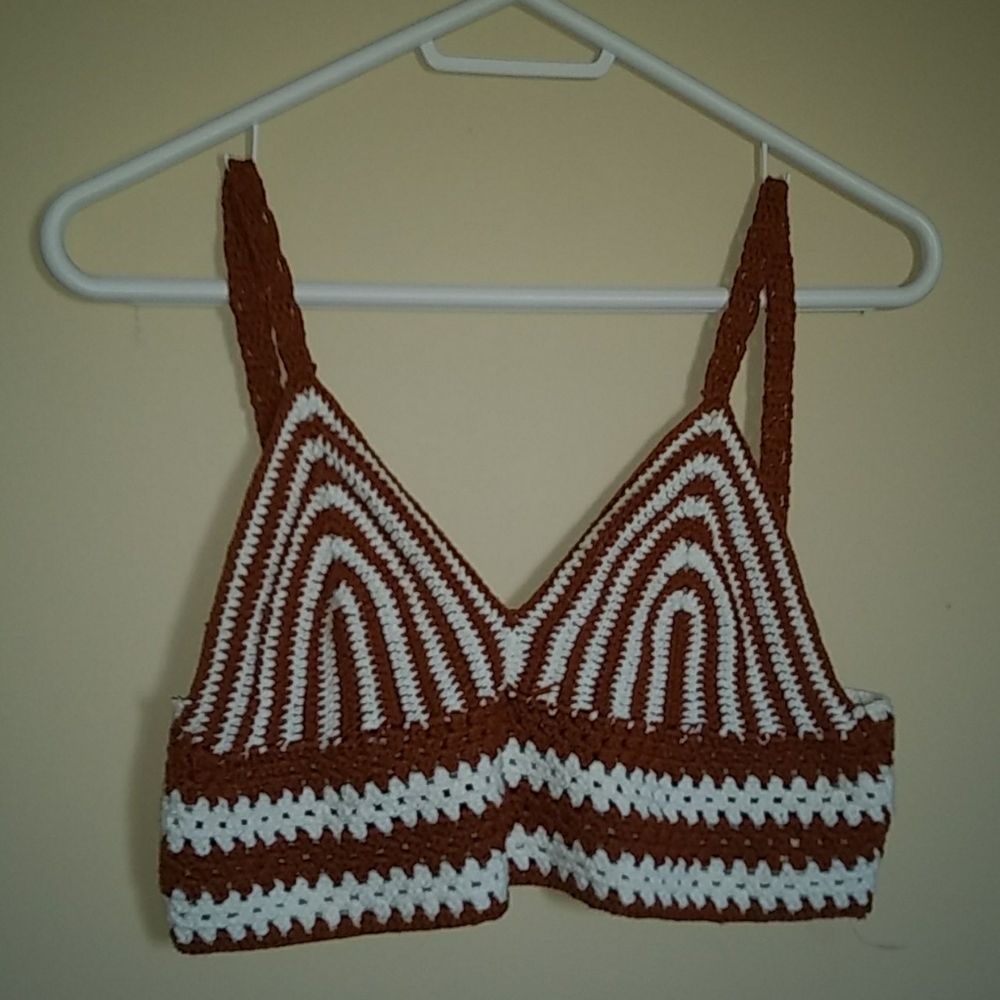 Brown and white striped crochet top